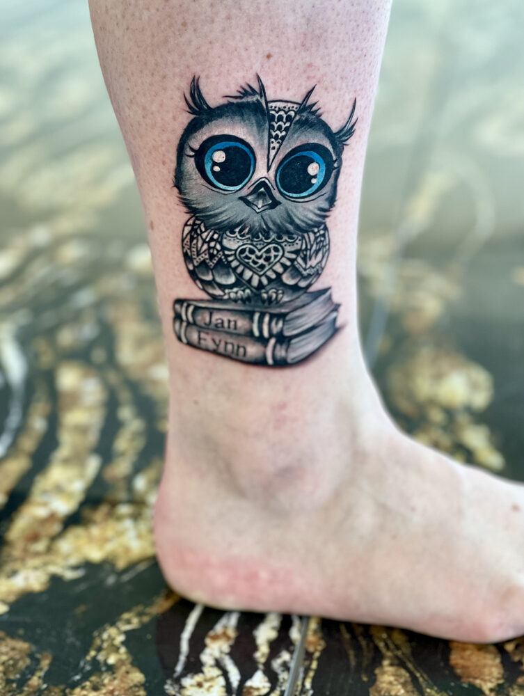 Realistic Eule Cover Up – Nachher — Cover Up Tattoo von Elisabeth Gerendai, V Tattoo & Beauty Art (Aargau, Schweiz)
