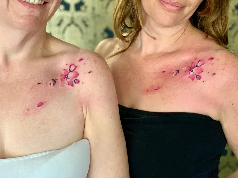 Cherry Blossom Partner — Aquarell / Watercolor Tattoo von Elisabeth Gerendai, V Tattoo & Beauty Art (Aargau, Schweiz)